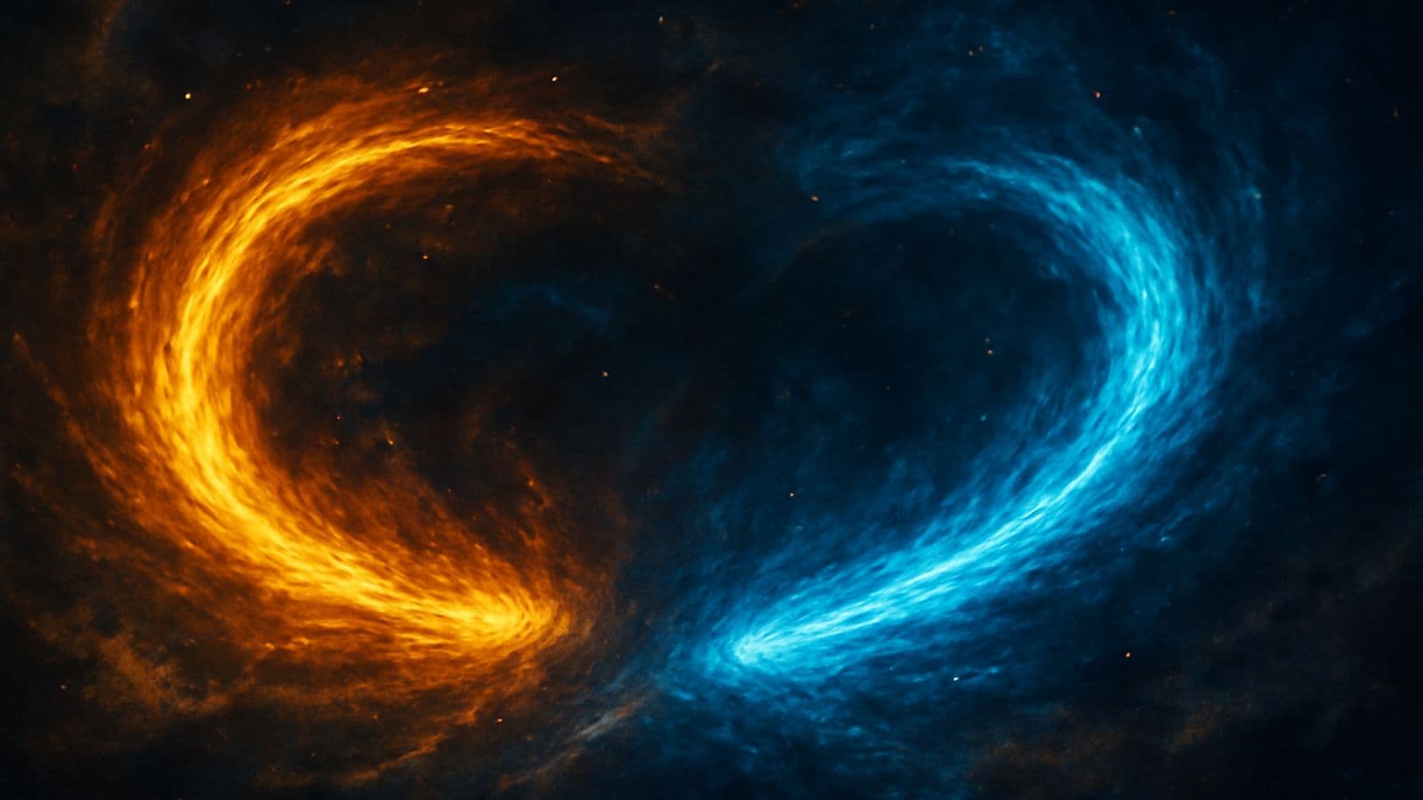 Ein Band aus goldenem und blauem Licht, zu einer Schleife gewunden
